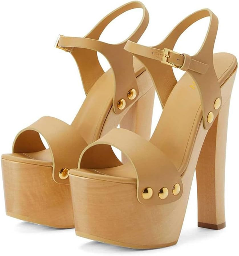 YDN Women's Platform Heeled Sandal Open Round Toe Chunky High Heels Backless Ankle Strap Sexy Cas... | Amazon (US)