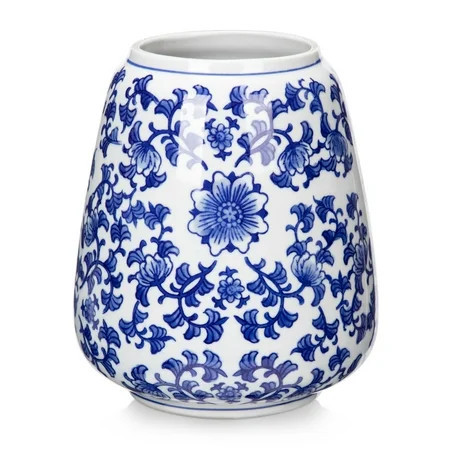 7" Blue and White Porcelain Vase Chinoiserie Blue Vase Vintage Ceramic Vase for Home Table Centerpieces Decor | Walmart (US)