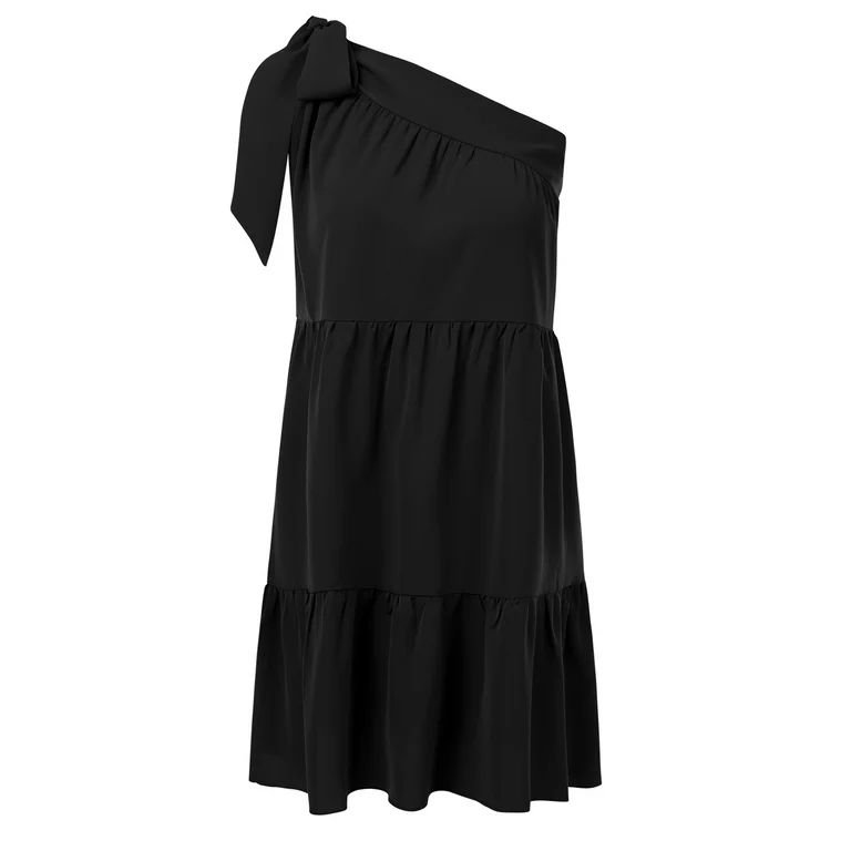 Caitzr Women's Mini Ruffle Dress Summer Sleeveless Off Shoulder Bow Tie Strap A-Line Dress | Walmart (US)
