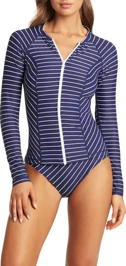Stripe Long Sleeve Zip Rashguard | Nordstrom
