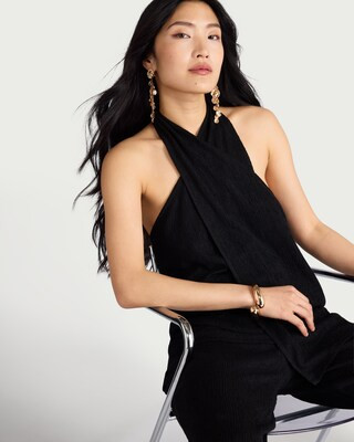 F&F Crinkle Textured Co-ord Halterneck Top in Black | Tesco F&F