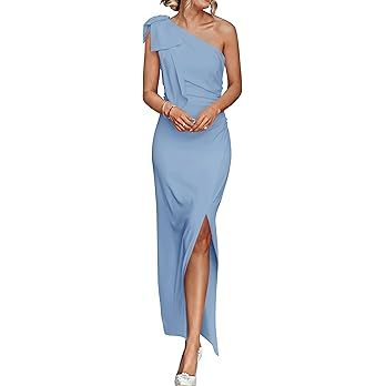 PRETTYGARDEN Women's Summer One Shoulder Long Formal Dresses Sleeveless Ruched Bodycon Wedding Gu... | Amazon (US)