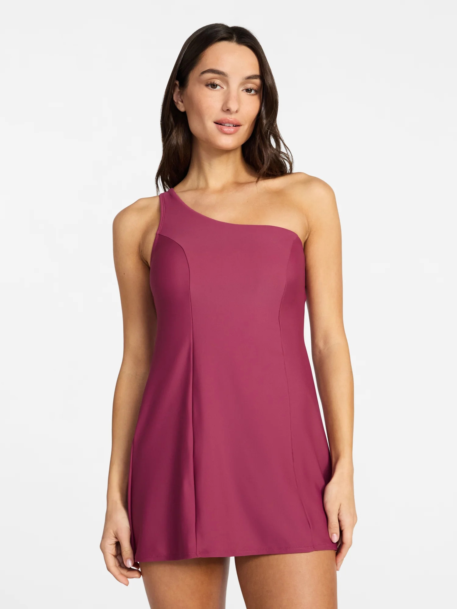 Time and Tru Women's and Women's Plus Size One Shoulder Swim Dress, Sizes XS-3X | Walmart (US)