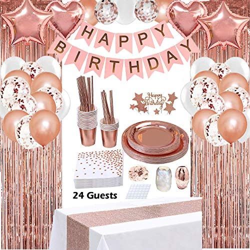 Rose Gold Birthday Party Decorations, Rose Gold Party Decorations Set for Girls Or Women, Happy B... | Amazon (US)