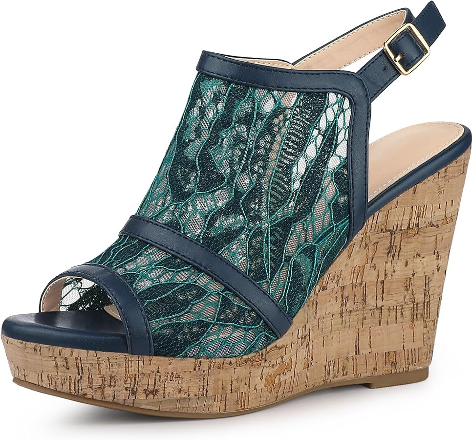 Allegra K Women's Open Toe Platform Heel Lace Wedges Sandals | Amazon (US)