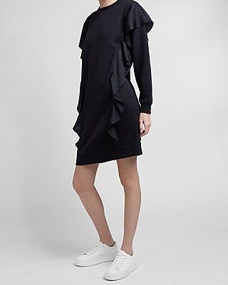 Oversized Ruffle Front Sweatshirt Dress | Express