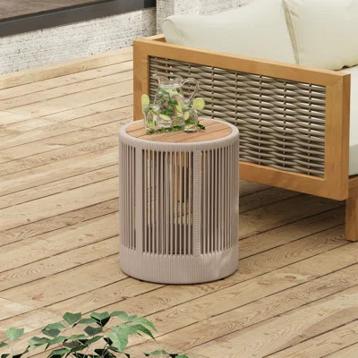 Outdoor Rope Chaise Lounge Set, Patio Lounge Chairs, Outside Poolside Lounge Furniture Set, Teak Look Wood Side Table And Beige Cushions, Chaise Loung | Wayfair North America