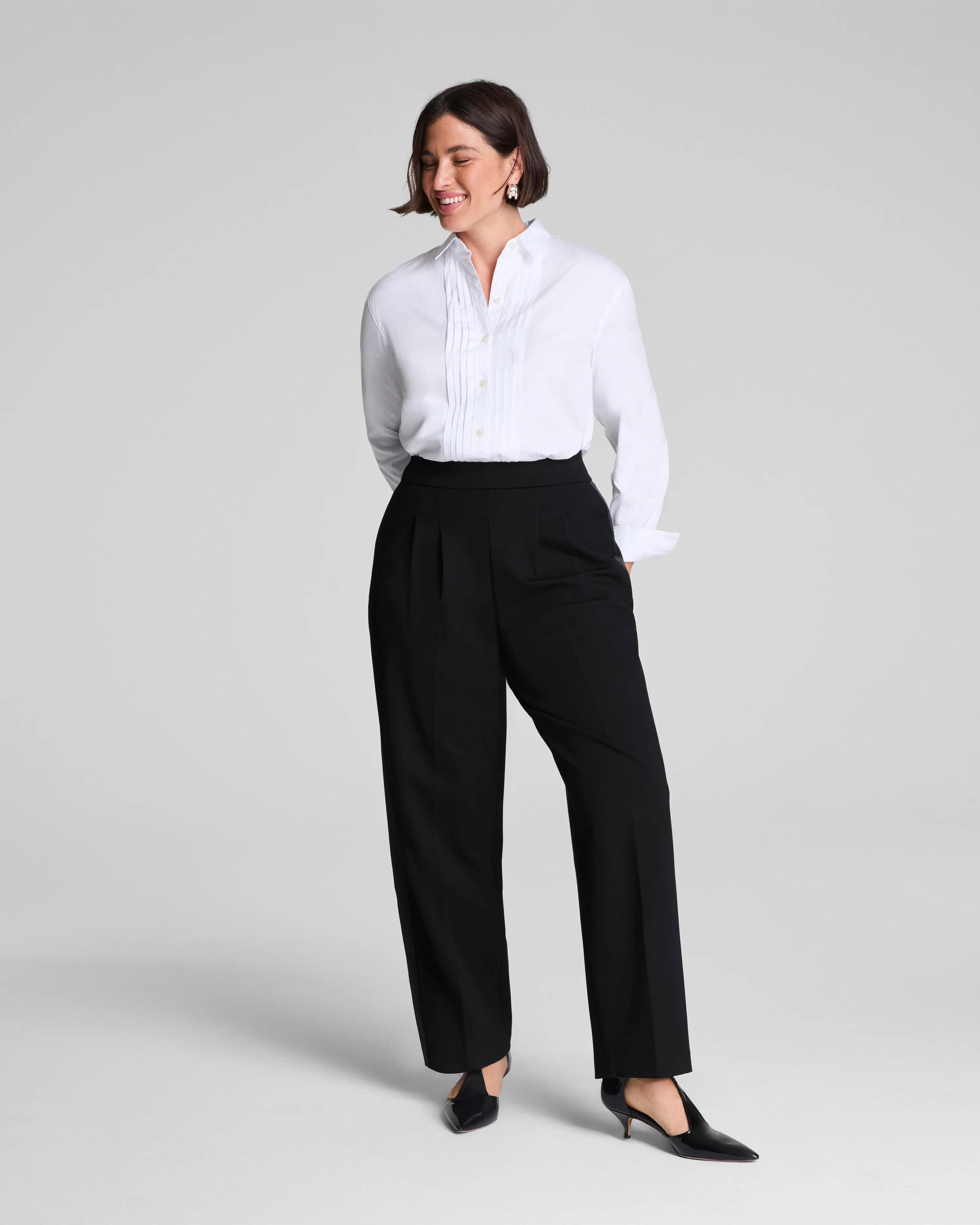 Ponte Pleated Barrel Leg Trouser with Tuxedo Stripe | Spanx