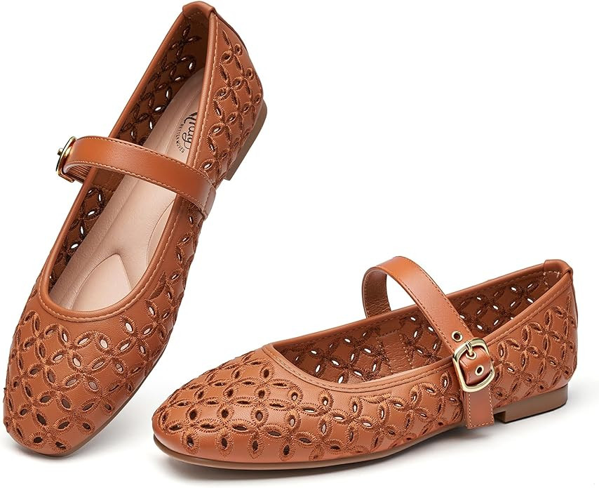 Trary Mary Jane Shoes Women, Hollow Flats for Women, Ballet Flats Shoes Round Toe Mary Jane Flats... | Amazon (US)