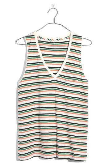 Women's Madewell Whisper Cotton Stripe V-Neck Pocket Tank | Nordstrom