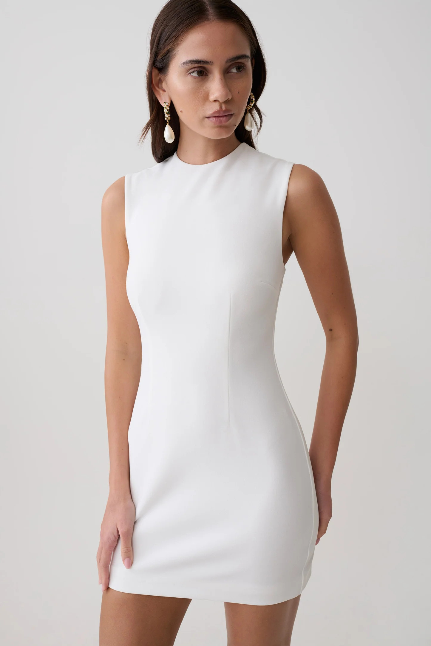 Fion Sleeveless Stretch Crepe Mini Dress - White | MESHKI US