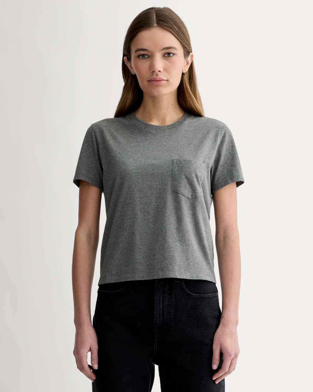 The Box-Cut Tee in Essential Cotton | Heathered Charcoal | Pocket | Everlane