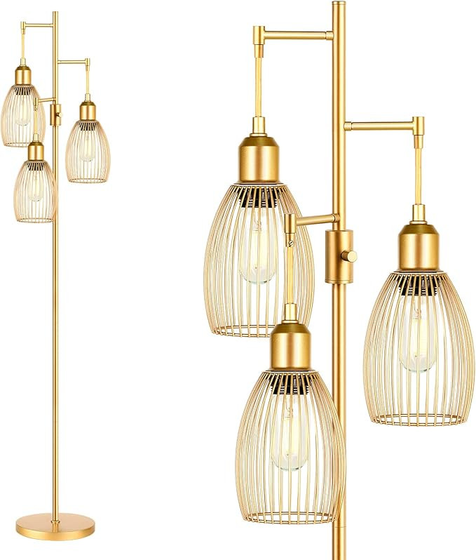 Dimmable Floor Lamp, Industrial Floor Lamps for Living Room, Gold Tree Lamp Standing Lamp Tall La... | Amazon (US)