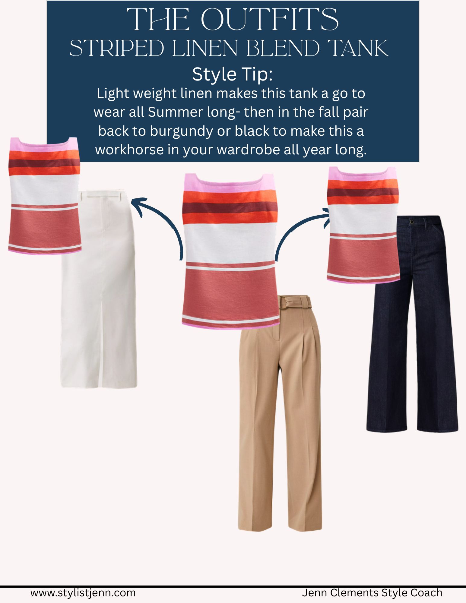  Outfit Ideas – Striped Linen Tank

Lightweight but statement-making, this tank works now with white and tan, and later with navy or burgundy. I’ll show you how to make it a year-round staple in this week’s capsule email.

 

 #LTKSeasonal #LTKOver40 #LTKWorkwear