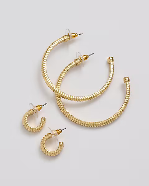 Texture Gold Hoop 2 Pack Earrings | Express