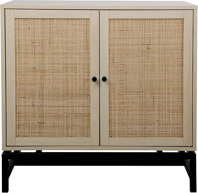 Symmetrical 2 Magnetic Door Buffet Cabinet with Natural Rattan Iron Bracket up to 99Lbs, Sideboar... | Amazon (US)