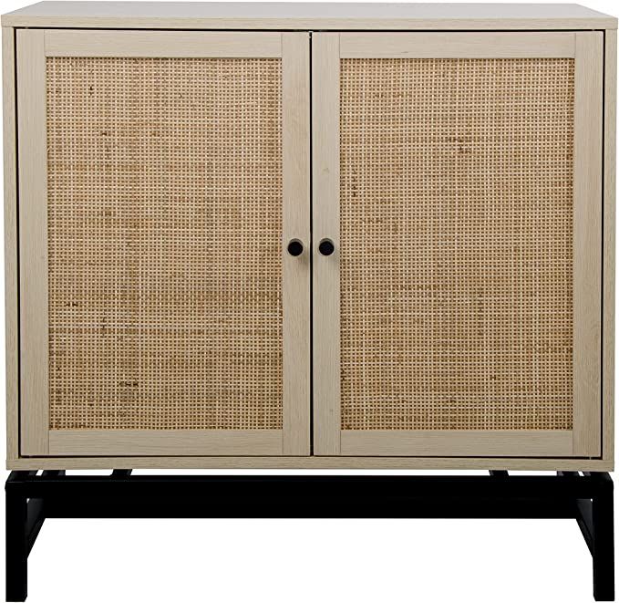 Natural 2 Door Cabinet with Rattan Elements Storage Cabinet 2-Tier Storage Shelf Enclosed Storage... | Amazon (US)