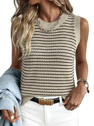 ANRABESS Womens Sweater Vest Top Striped Sleeveless Lightweight Knit Tank Tops 2026 Summer Spring... | Amazon (US)