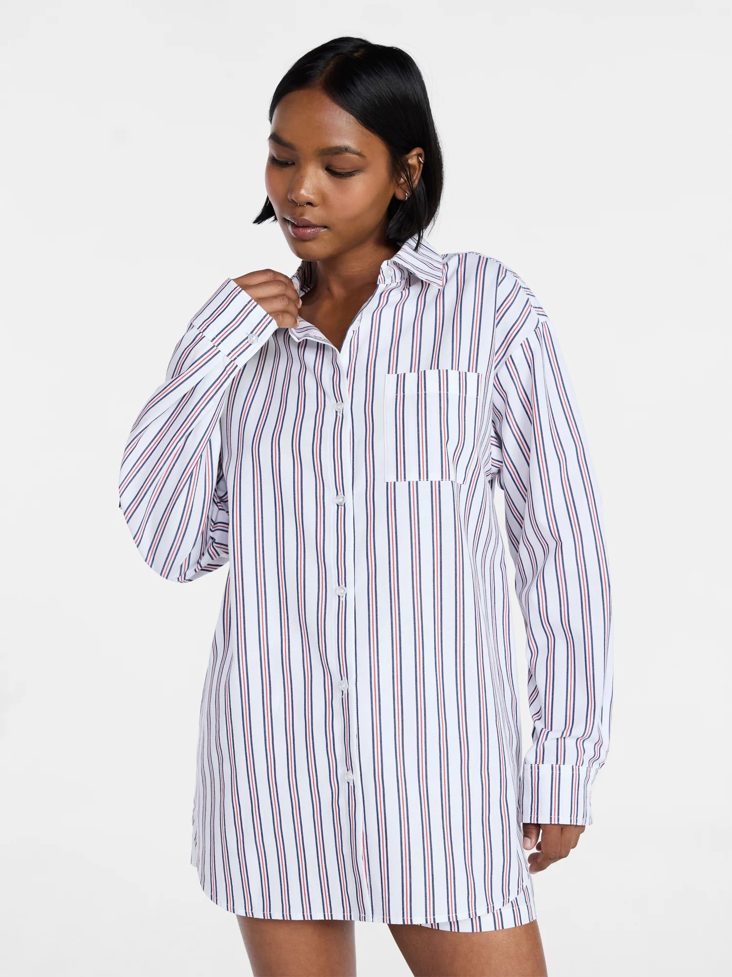 No Boundaries Sleepwear Button Shirt with Long Sleeves, Women's XS-XXL | Walmart (US)