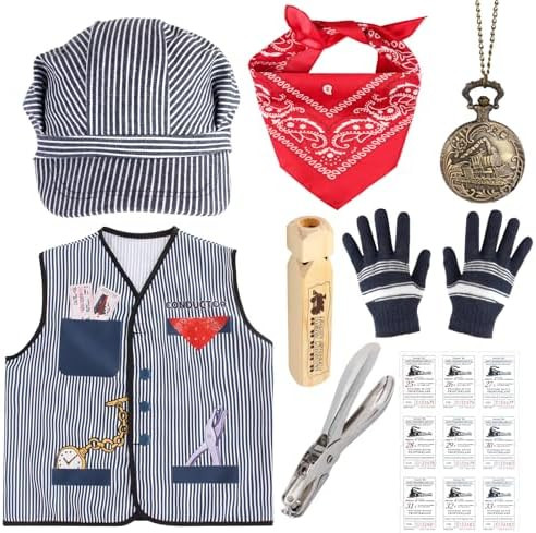 Kyson Kids Train Engineer Costume Train Conductor Dress Up Kit for Train Themed Birthday Party Ha... | Amazon (US)