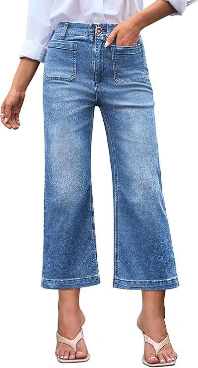 Wide Leg Jeans for Women High Waist Baggy Stretchy Flared Jeans Trendy Cropped Denim Jeans Pants ... | Amazon (US)