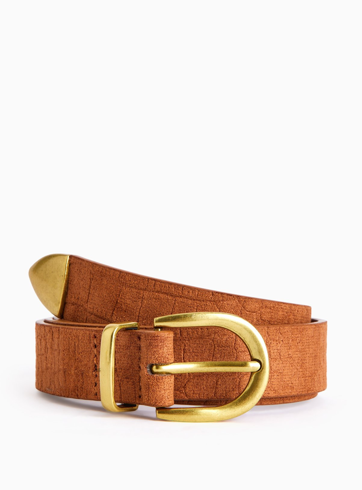 Tan Croc Embossed Faux Suede Belt | Tu Clothing