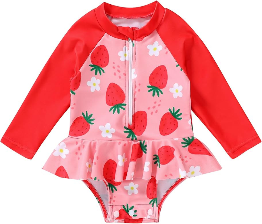 YOUNGER TREE Baby Swimsuit Girl Long Sleeve Ruffle Zipper Rash Guard Infant One Piece Swimwear To... | Amazon (US)