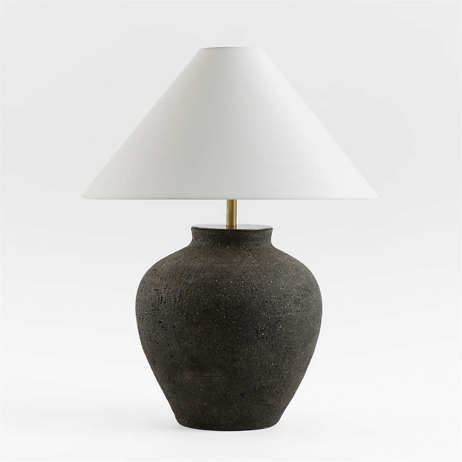 Corfu Black Table Lamp with Linen Drum Shade Bedroom Lighting | Crate & Barrel | Crate & Barrel