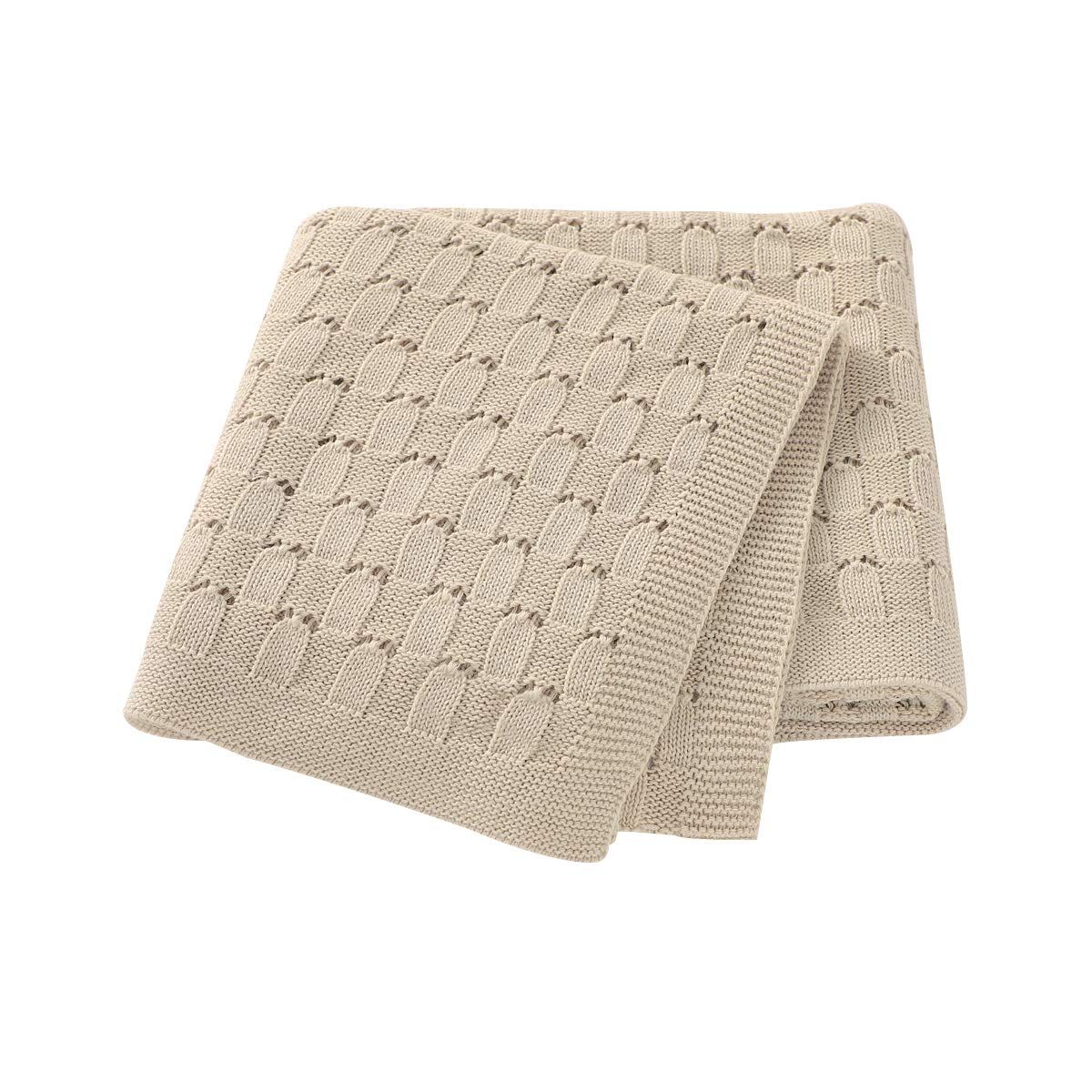 Baby Blankets for Boys Girls Cozy Cotton Knit Newborn Infant Crib Stroller Quilts(Beige) | Amazon (US)