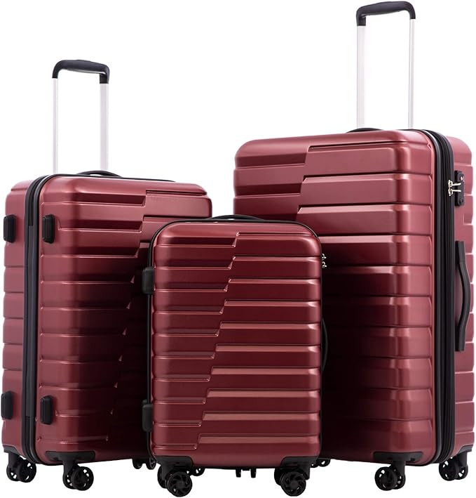 COOLIFE Expandable Suitcase PC ABS TSA Luggage Lock Spinner Carry on (wine red, 3 piece set) | Amazon (US)