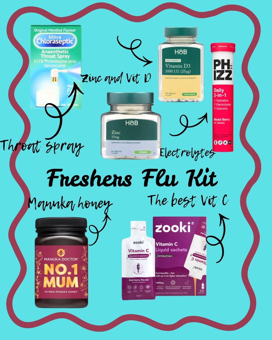 Freshers Flu Kit - These are the things I’ve bought from H&B

Will get the other supplies (paracetamol/ibuprofen/plasters/immodium etc from Superdrug or Boots) 
#LTKUniversity #LTKUni