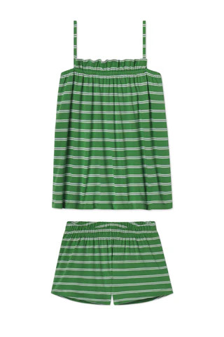 Pima Ruffle Shorts Set in Palm Tidal Stripe | Lake Pajamas
