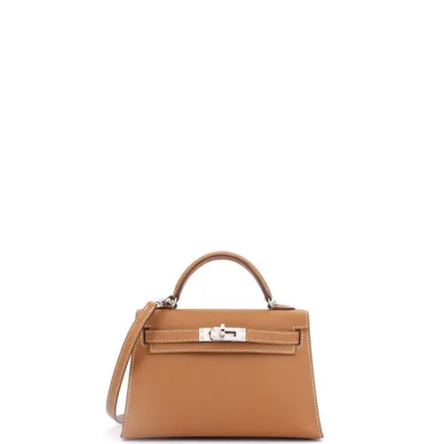 Pre-Owned Hermes Kelly Mini II Bag Brown Epsom with Palladium Hardware 20 in Metallic Gold at Nordstrom, Size X-Small | Nordstrom