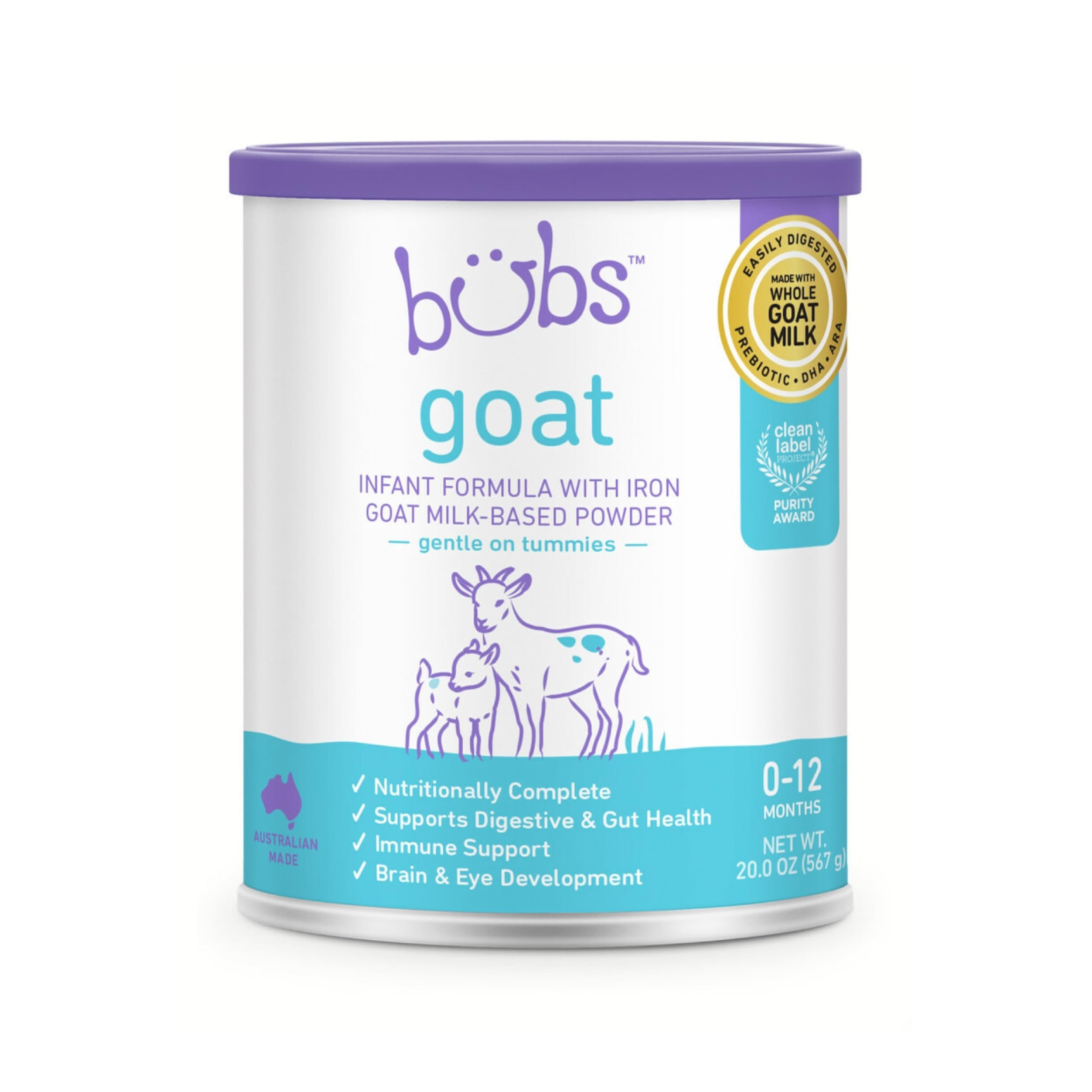Bubs Whole Goat Milk Formula with Iron, Goat Milk-Based Powder, for Infants 0-12 Months, Made wit... | Amazon (US)