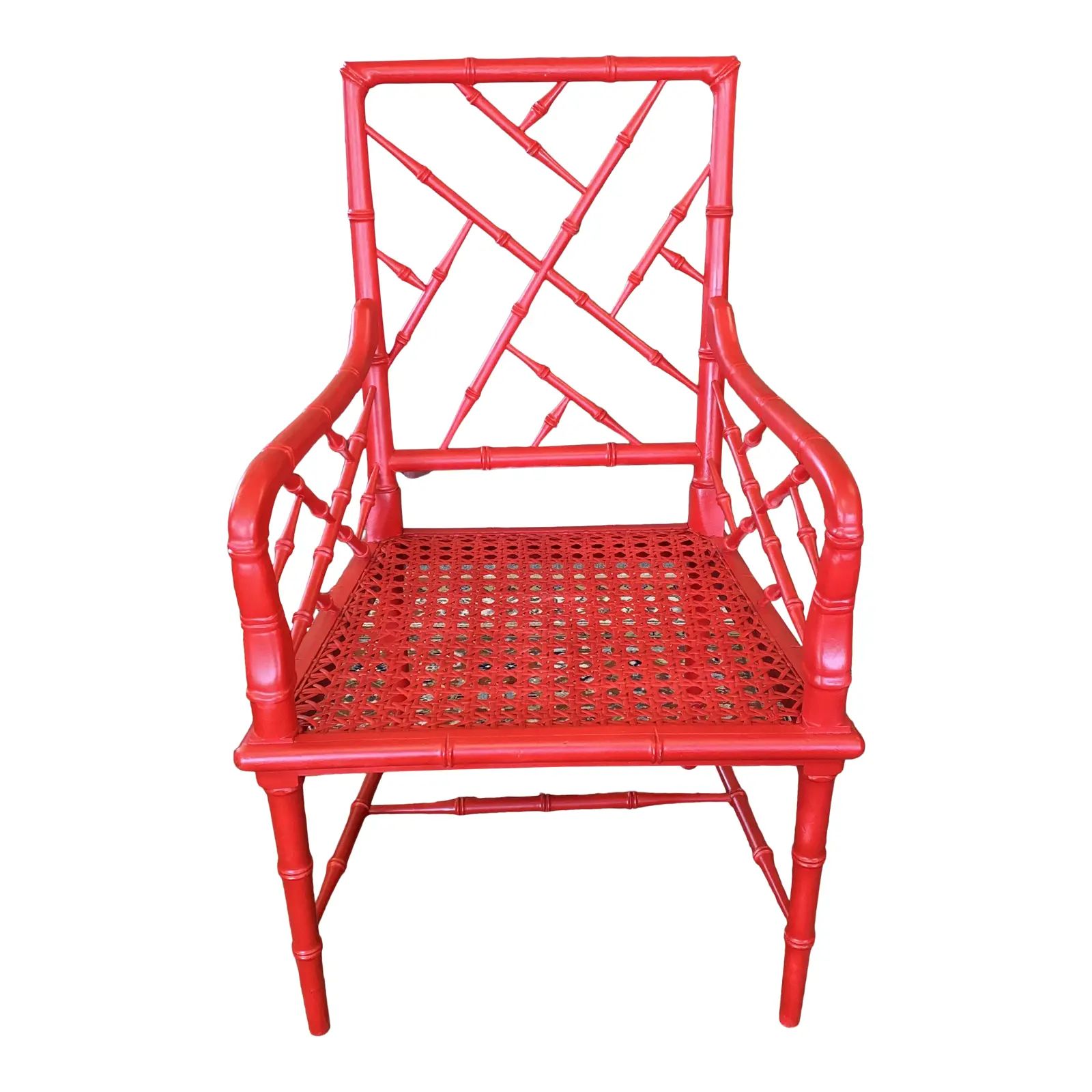 1960s Red Chinoiserie Faux Bamboo Armchair | Chairish