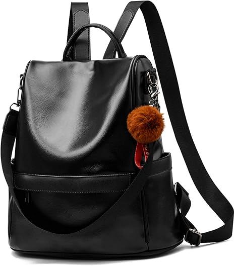 Women Backpack Purse PU Leather Anti-theft Casual Shoulder Bag Fashion Ladies Satchel Bags(Black) | Amazon (US)