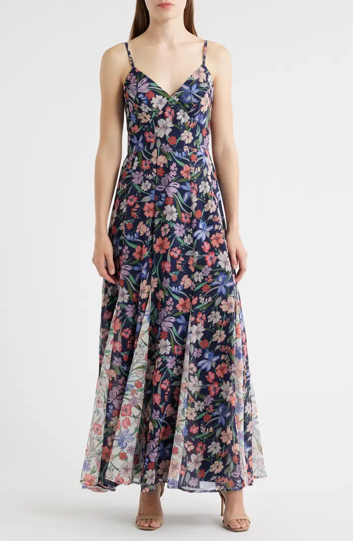 Floral Print Godet Sleeveless Gown | Nordstrom