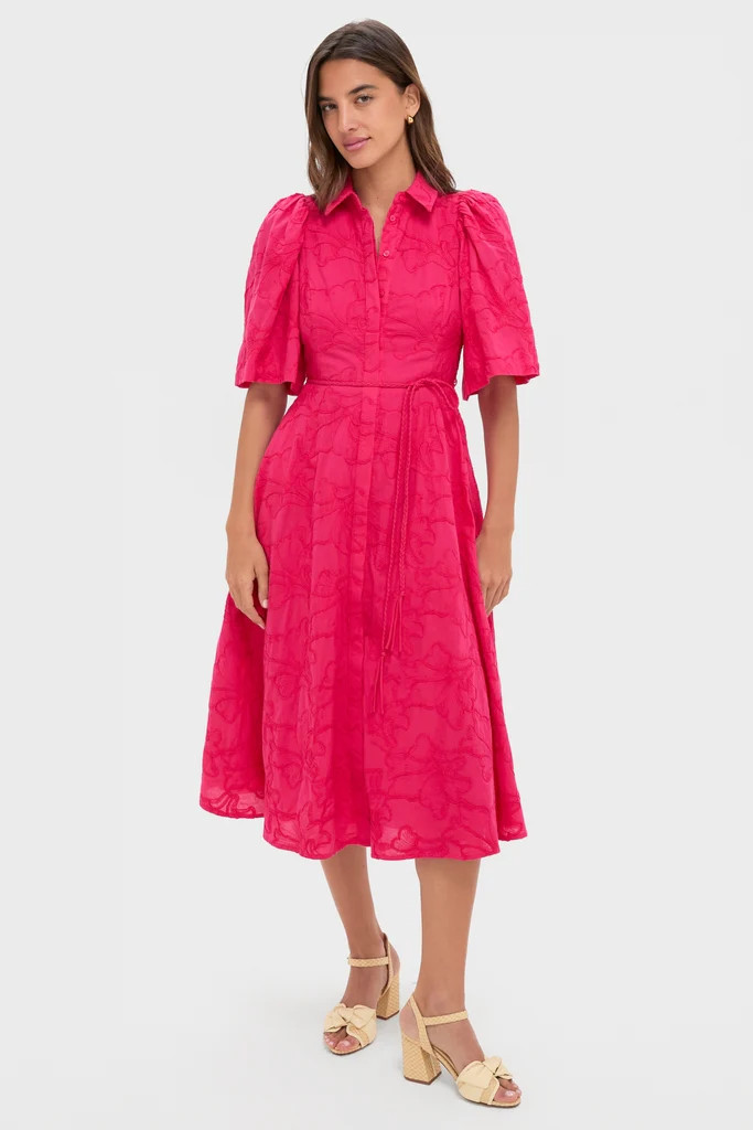 Pink Textured Floral Cindy Midi Dress | Tuckernuck (US)