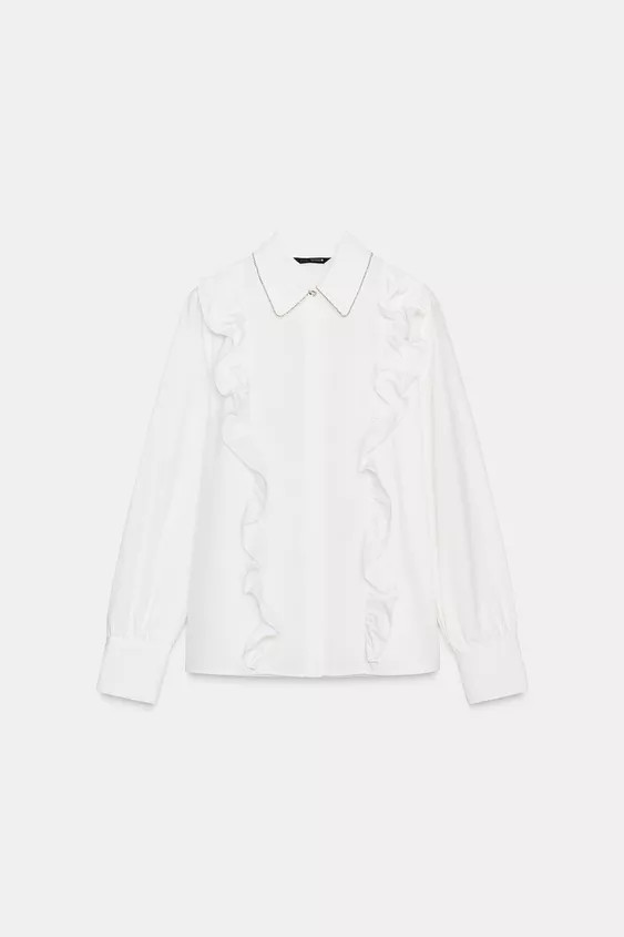 POPLIN SHIRT WITH BEADED LAPEL | Zara UK