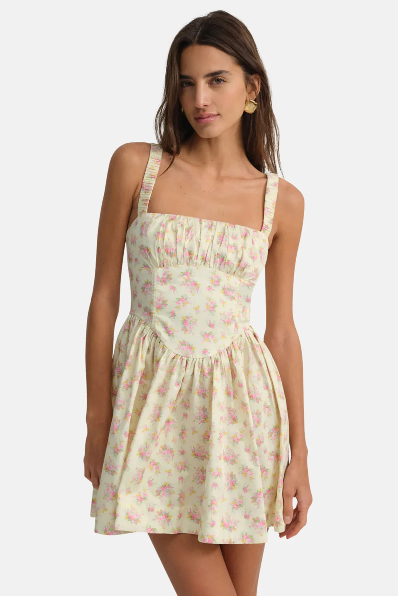 Zofia Mini Dress Yellow | Blue & Cream