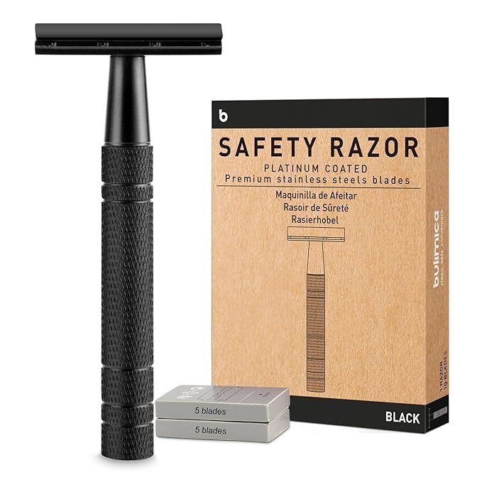 Matte Black Double Edge Safety Razor for Men, with 10 Platinum Coated Double Edge Safety Blade Ra... | Amazon (US)