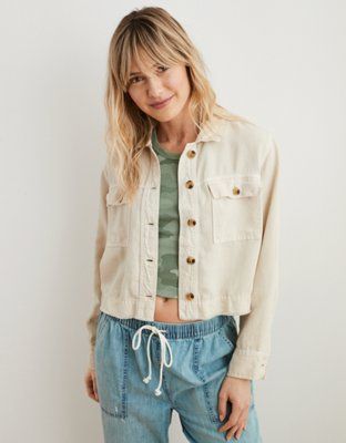 Aerie Twill Cropped Jacket | American Eagle Outfitters (US & CA)