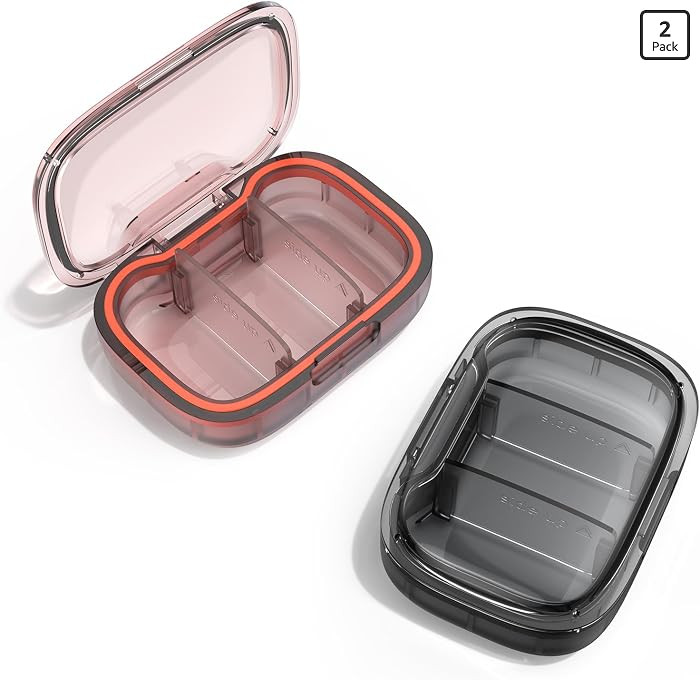 2 Pack 3 Compartment Small Pill Box, Moisture Proof Pill Case, Travel Pill Organizer for Pocket P... | Amazon (US)