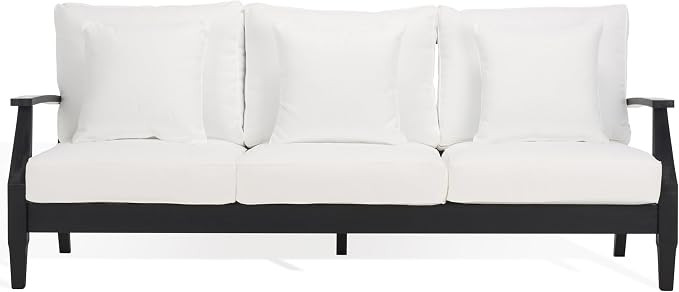SAFAVIEH Couture Outdoor - Martinique 3-Seat Sofa - Black & White - Solid Wood - Slatted Coastal ... | Amazon (US)