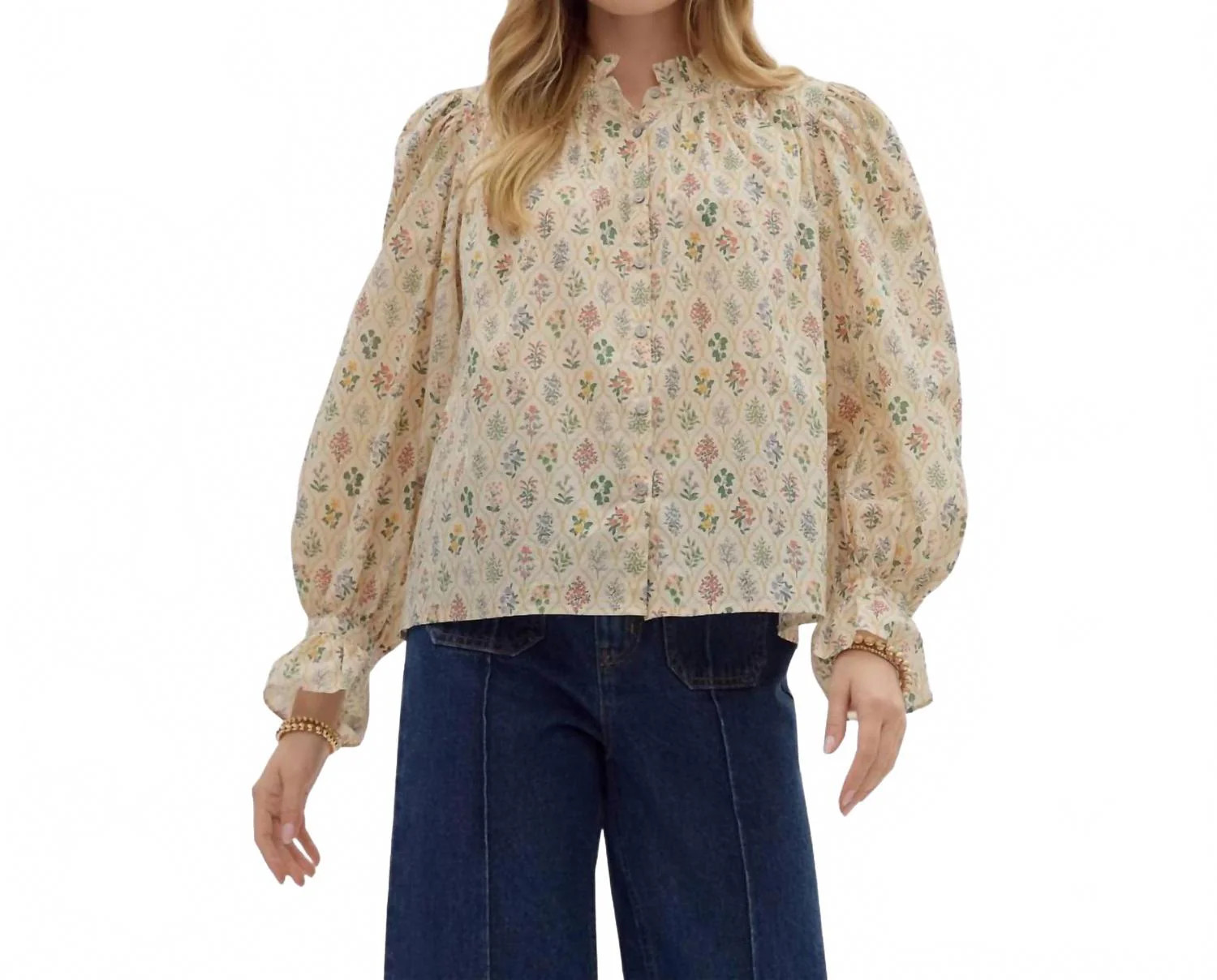 Floral Long Sleeve Top In Ecru | Shop Simon
