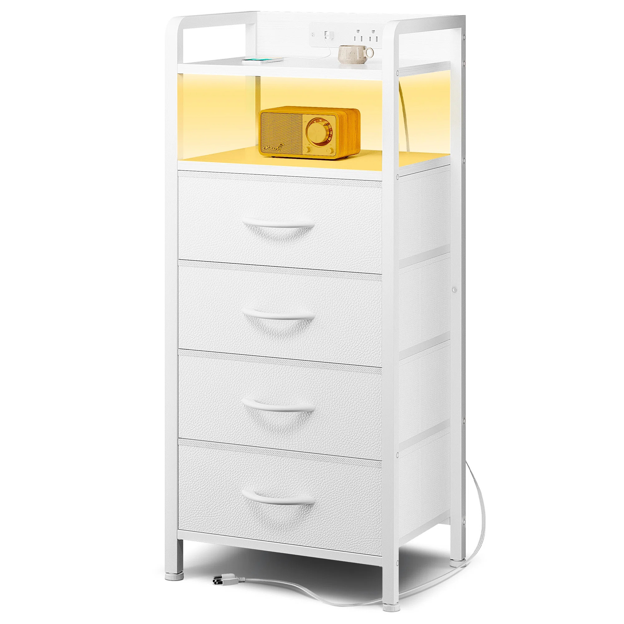 4 Drawer 36'' Tall Nightstand with Charging Station & LED Light Strip | Wayfair North America