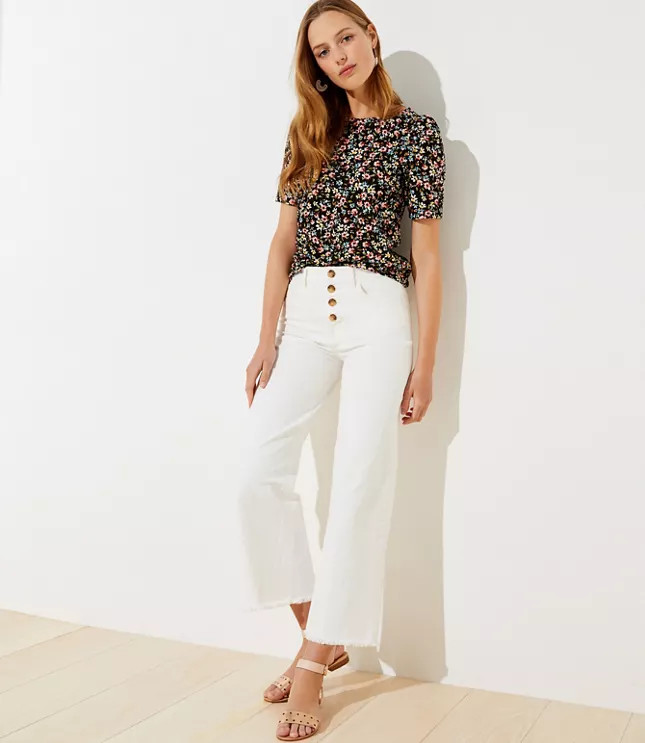 High Rise Wide Leg Crop Jeans in Popcorn | LOFT | LOFT