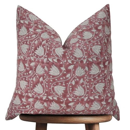 Artisan-made hand block printed 100% thick cotton fabric, neutral accent throw pillow covers, living room, sofa, bed, chair, home decor, gifting, boho & spring vibe -Sansa (Dusty Rose, 20" x 20") | Amazon (US)