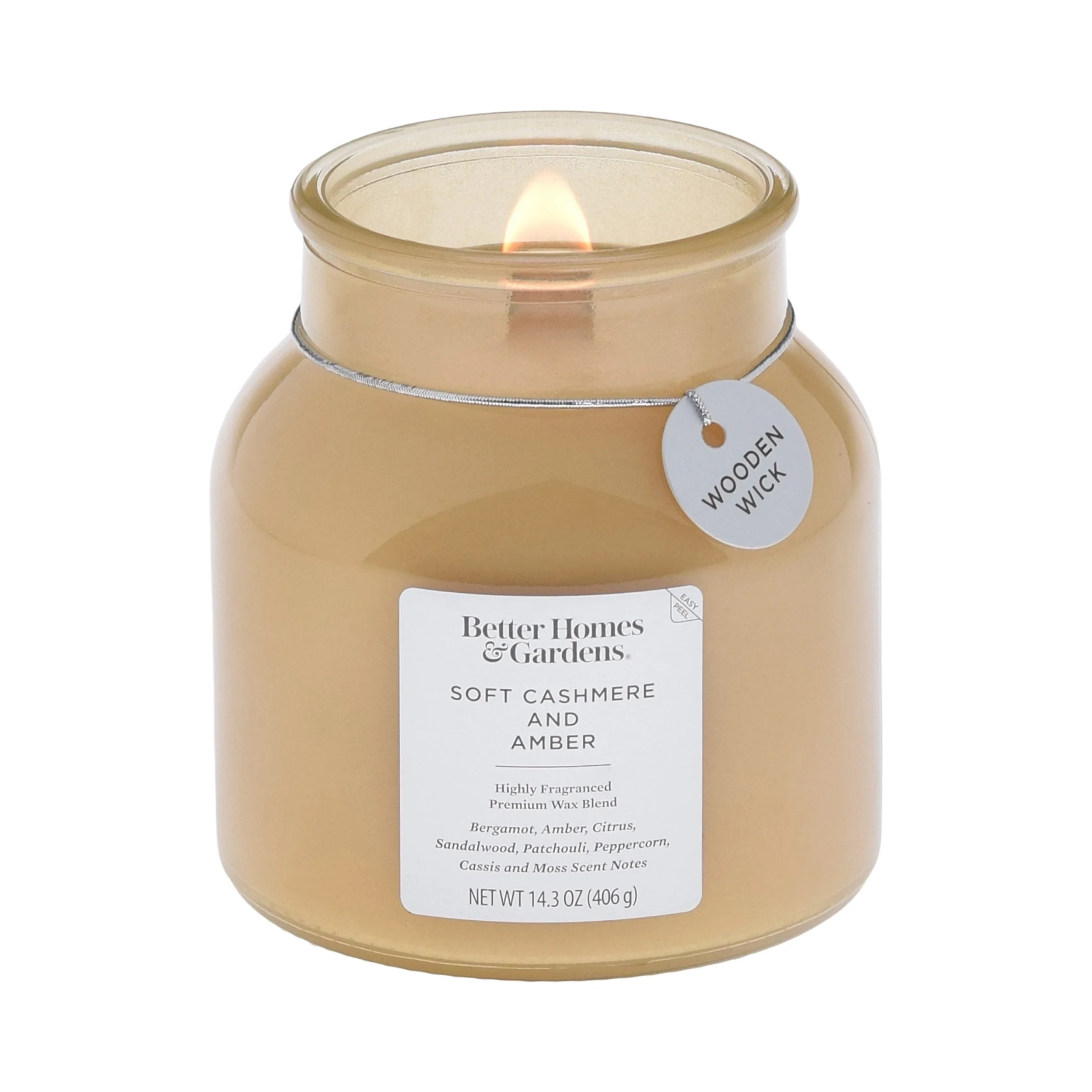 Better Homes & Gardens Soft Cashmere Amber Scented Wooden Wick 14.3oz Jar Candle | Walmart (US)