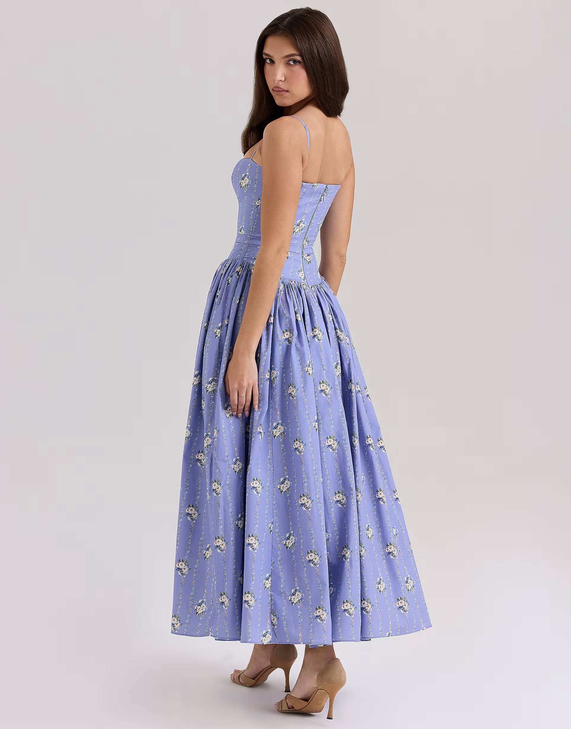 House of CB Ysabella stretch cotton midi sundress in blue daisy print | ASOS (Global)